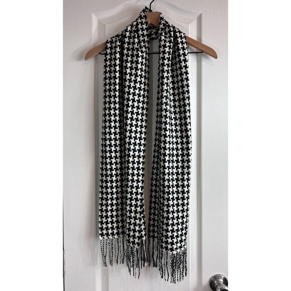 Cashmere Feel Soft 100% Acrylic Black & White Houndstooth Scarf 12" x 72" - Picture 1 of 8